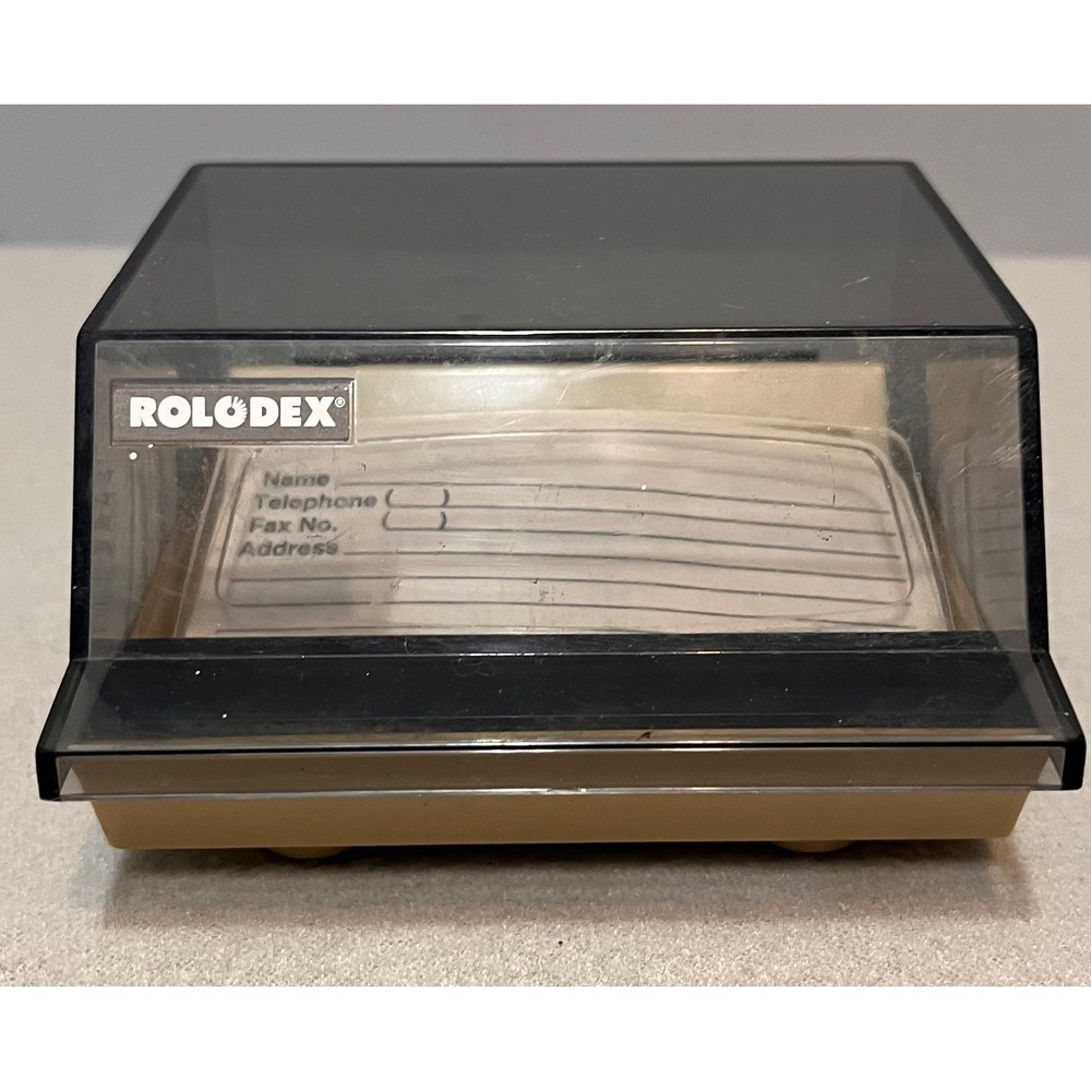 Vintage Rolodex S-3000 Covered Card File Beige Smoke Gray‎ Desktop Organizer USA